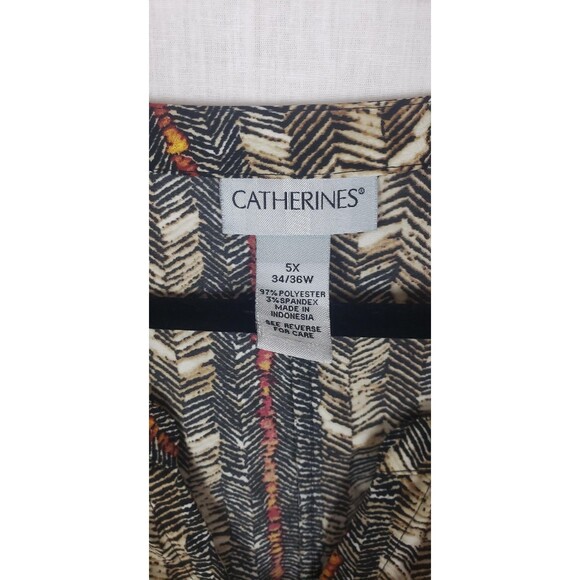 Catherines Blouse Top 5X 34/36W Multicolor Chevron Roll Tab Sleeve Tunic Casual - Picture 3 of 8